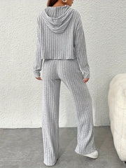 Solid Long Sleeve Ribbed Knit Lounge Set