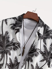 Men's Coconut Tree Print Hawaiian Shirt Summer Casual Button Up Shirt