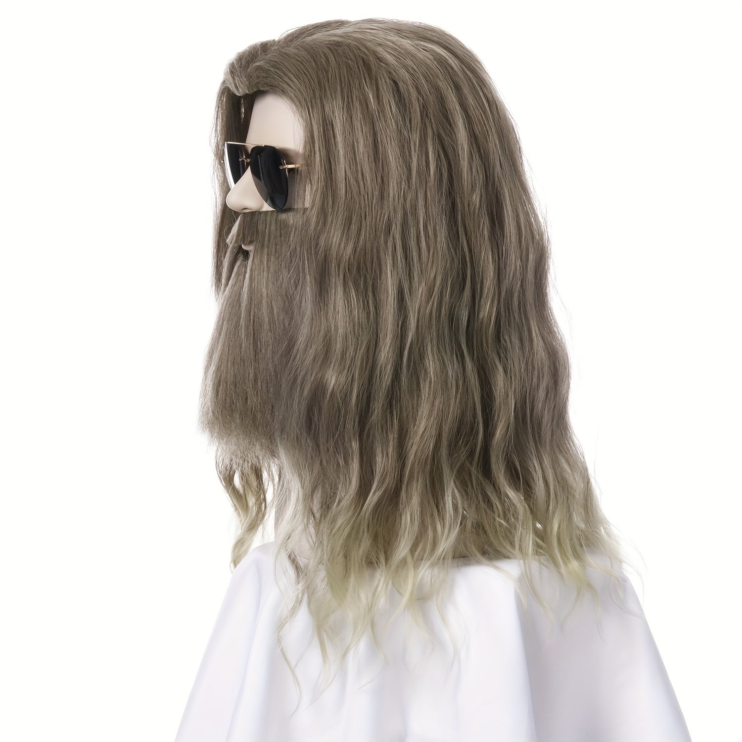 Men's Long Curly Hair Dark Cyan Costume Wig