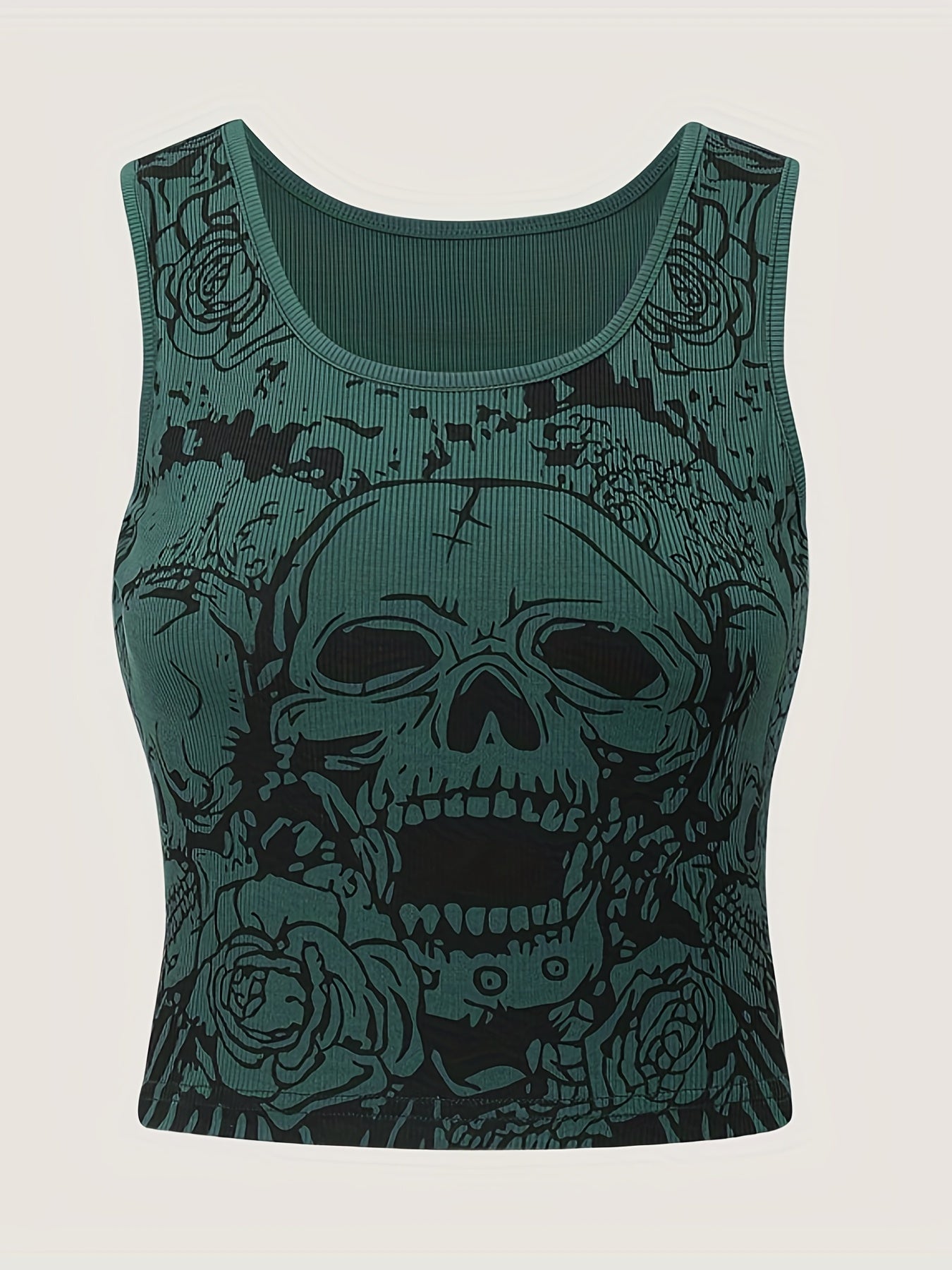 Y2K Grunge Skull & Rose Print Tank Top
