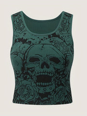 Y2K Grunge Skull & Rose Print Tank Top