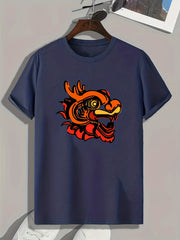 Dragon Pattern Print Men's Sports T-shirt Outdoor Fitness Tee Gift For Men