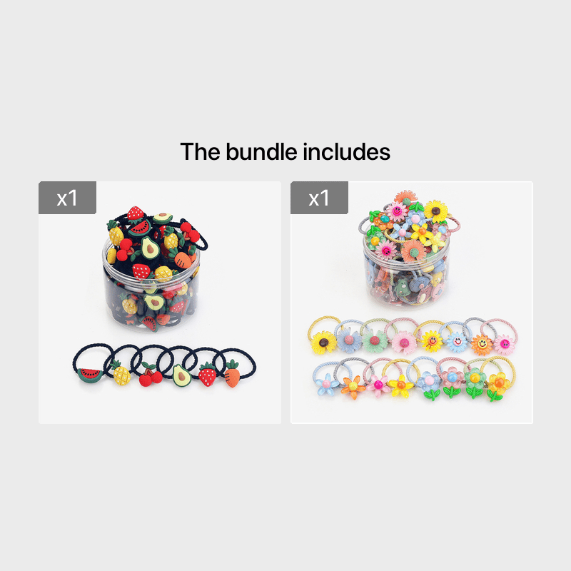 30pcs Flower & Animal Hair Ties Ponytail Holders