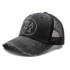 MAMA Ponytail Distressed Dad Hat Women
