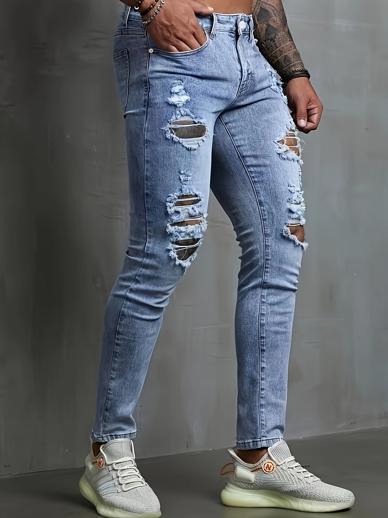 Slim Fit Ripped Jeans Mens Distressed Denim Pants