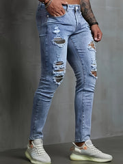 Slim Fit Ripped Jeans Mens Distressed Denim Pants