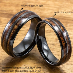 Wood Inlay Whiskey Barrel Ring Men's Wedding Band Women's En