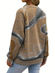 Geometric Print Crew Neck Sweatshirt for Women