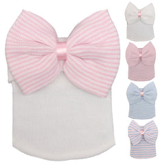 Newborn Infant Bow Decor Striped Knitted Head Wrap Hospital Hat