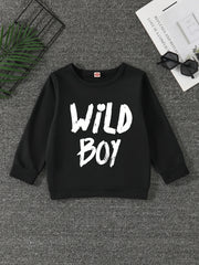 WILD BOY Letter Print Boys Casual Pullover Sweatshirt Long Sleeve Tops