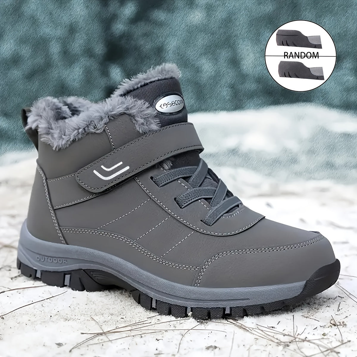Men's Snow Boots Hook And Loop Fastener Warm Fleece Non slip Ankle Boots