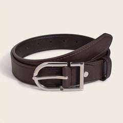 Oval Pin Buckle PU Belt Solid Belt Adjustable Unisex