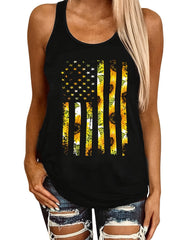 Sunflower Print Tank Top Casual Loose Racerback Tank Top