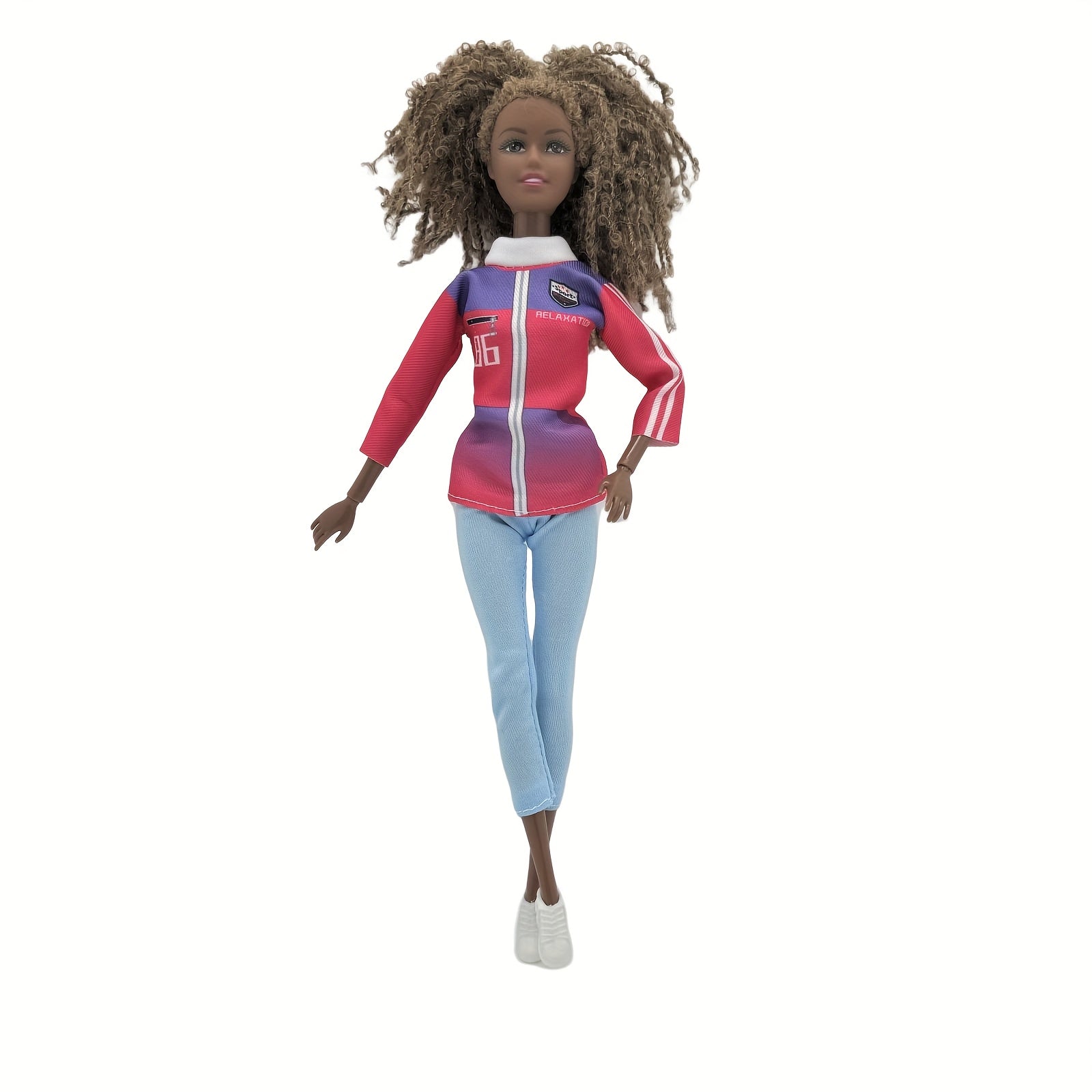 30Cm Curly Hair Doll Play 66 Sports Collection African Doll Outfit Shoes