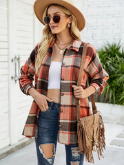 Plaid Print Long Sleeve Button Up Shacket