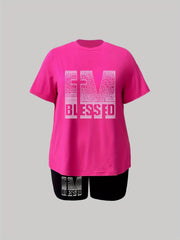Women's Letter Print T-shirt & Biker Shorts 2pcs Set