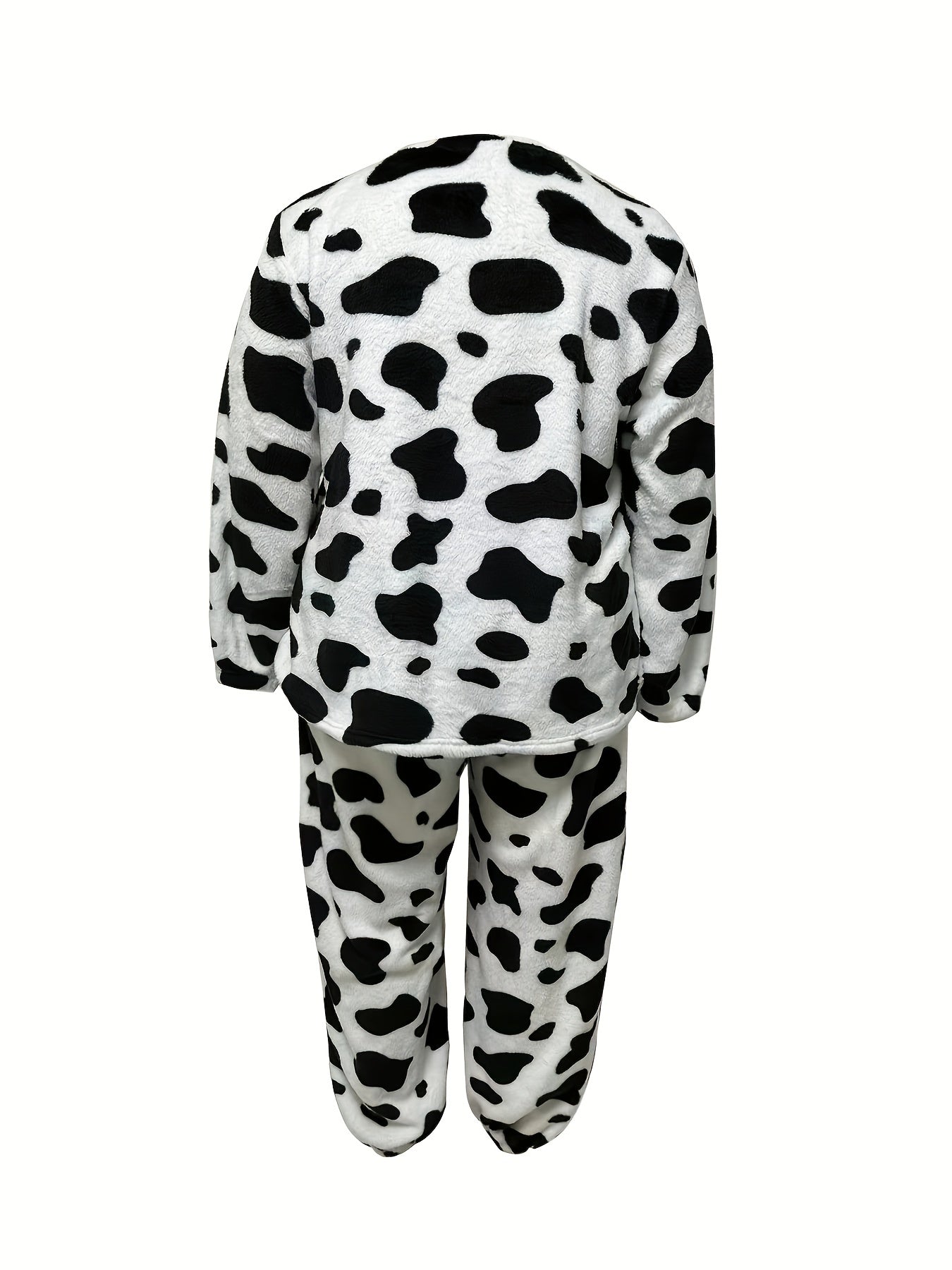 Cow Pattern Flannel Top & Shorts Two Piece Set
