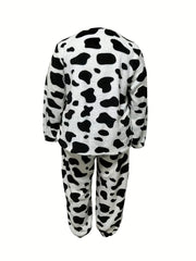 Cow Pattern Flannel Top & Shorts Two Piece Set