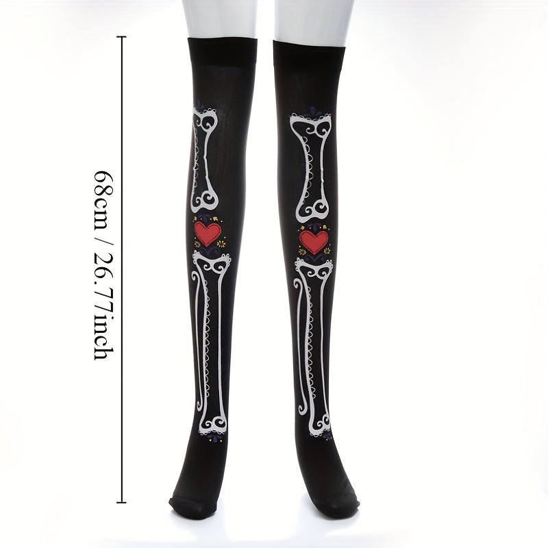 Bone Pattern Stockings Halloween Costumes Knee High Socks Cosplay