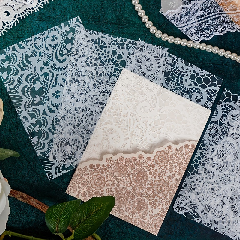 6pcs Flowers Lace Stickers Ink Pet Decorative Collage Material