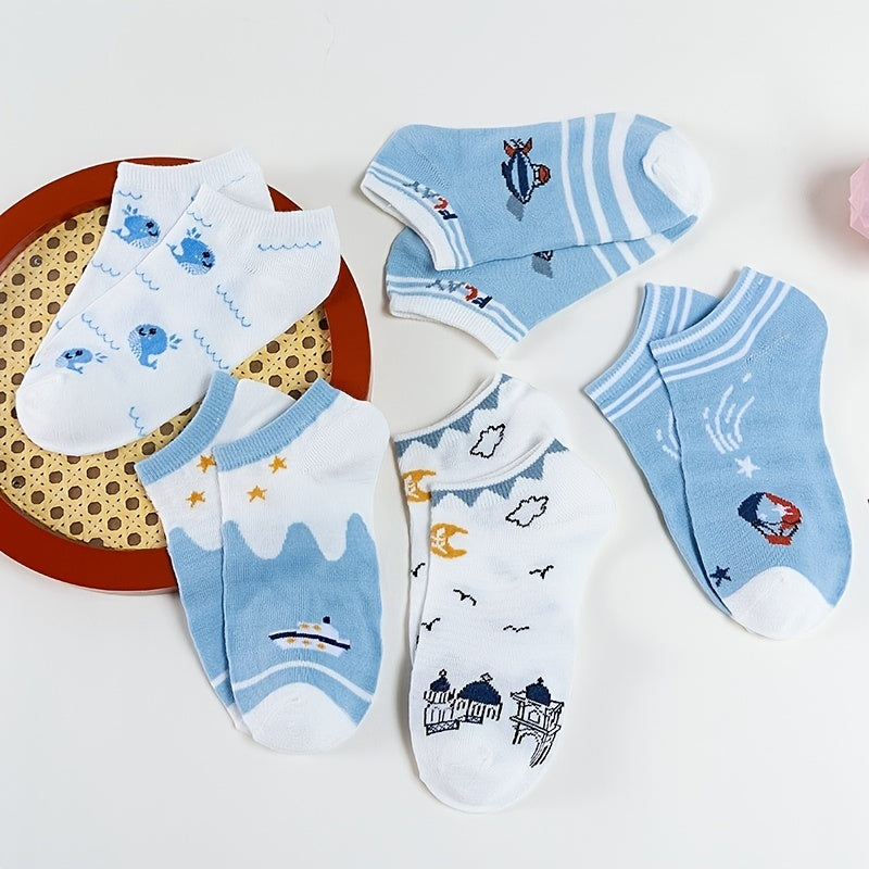 5 Pairs Women's Funny Pattern Crew Socks