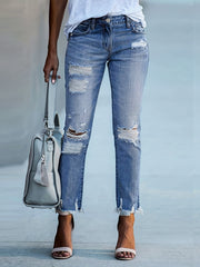 Ripped Hole Straight Jeans Casual Denim Pants