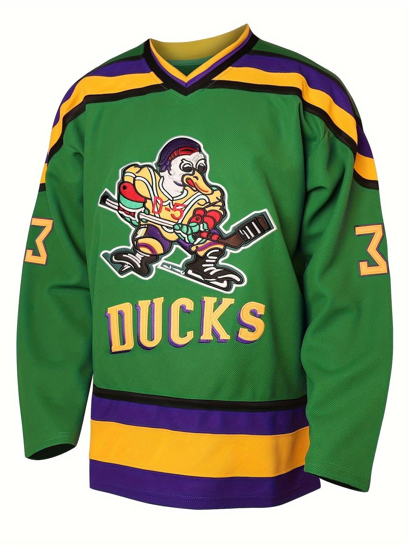 Men's Ducks Pattern Hockey Jersey Long Sleeve V Neck Tee