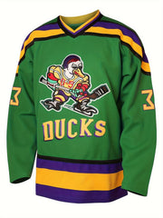 Men's Ducks Pattern Hockey Jersey Long Sleeve V Neck Tee