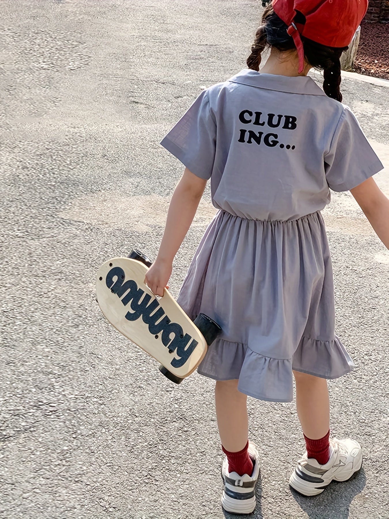 Girls Cotton One Piece Dress Short Sleeve Crew Neck Kids Summer Clothing