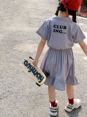 Girls Cotton One Piece Dress Short Sleeve Crew Neck Kids Summer Clothing