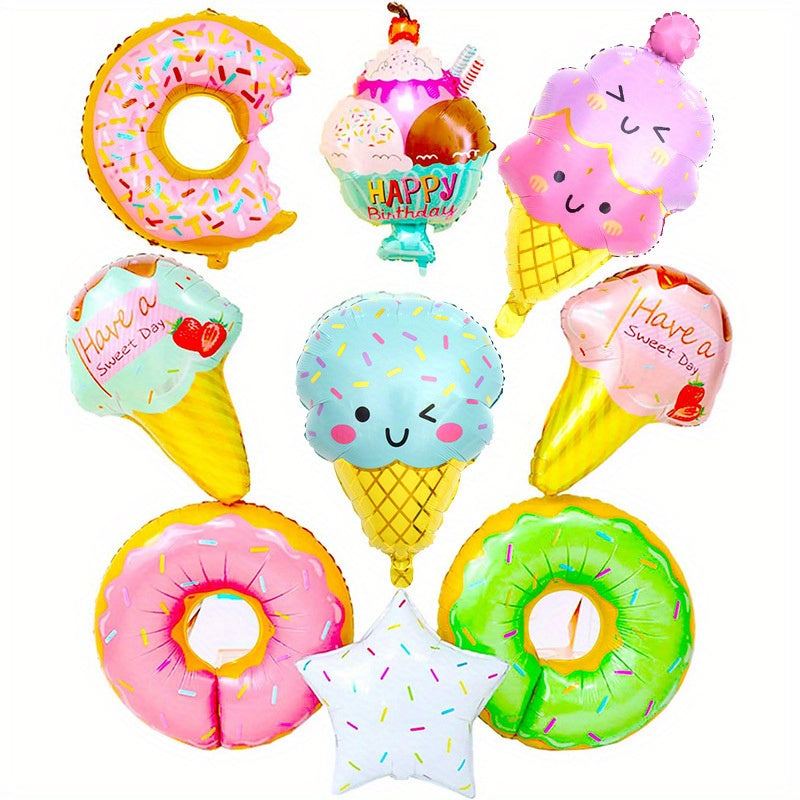 9Pcs Ice Cream Balloons Set Large Foil Mylar Balloons for Ice Cream Party Decor