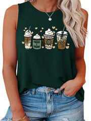 Coffee & Heart Print Tank Top