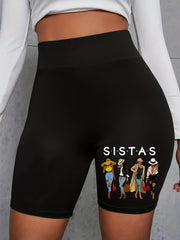 Cartoon Character Print High Waist Biker Shorts for Women