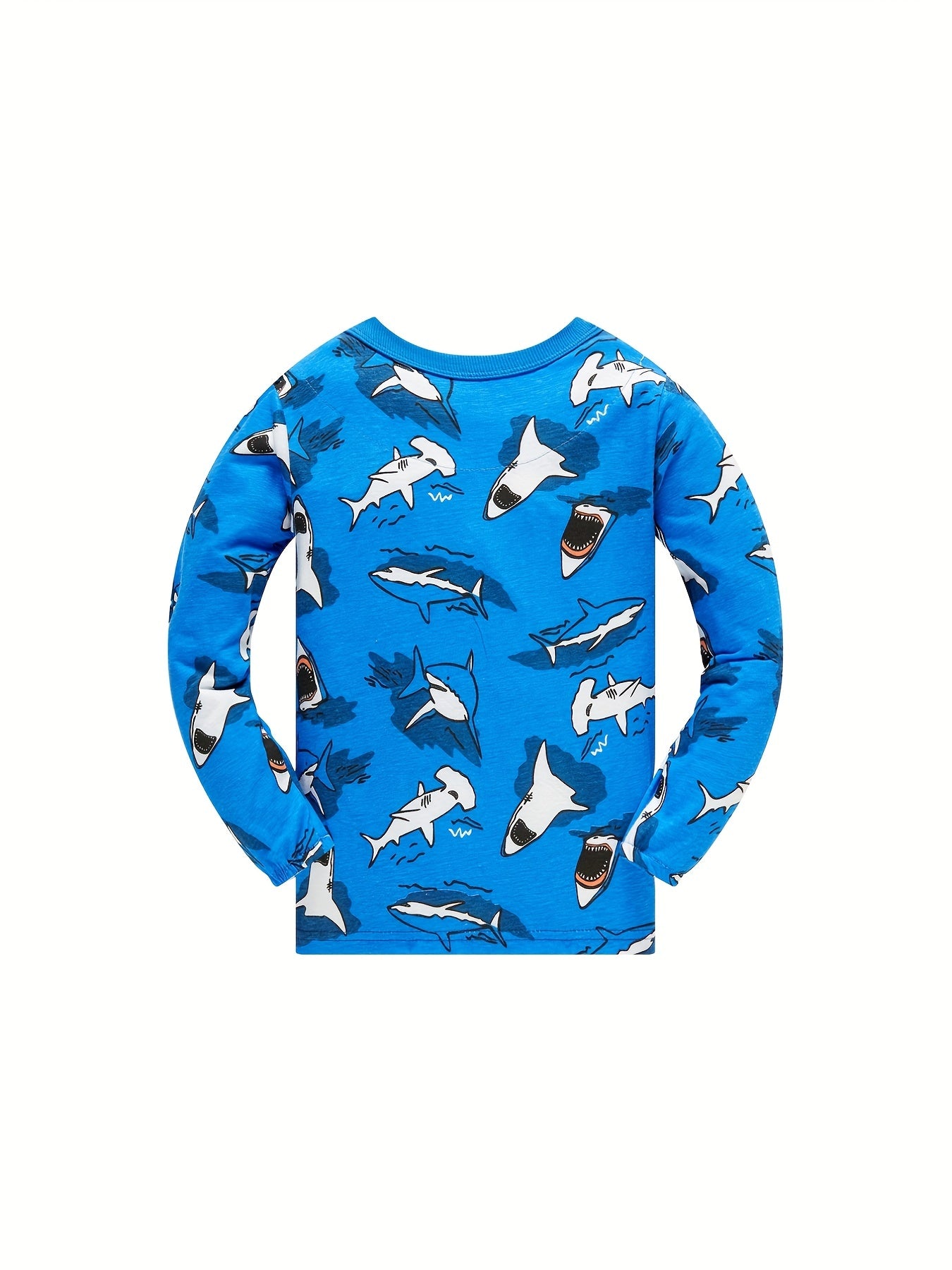 Boys 2pcs Pajamas Cotton Long Sleeve Round Neck Pullover Top & Pants
