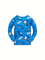 Boys 2pcs Pajamas Cotton Long Sleeve Round Neck Pullover Top & Pants