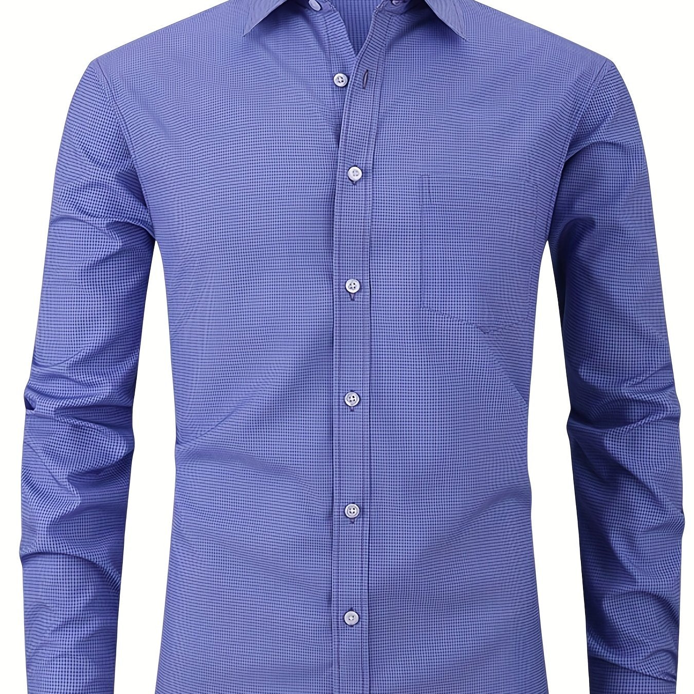 Plaid Print Men's Formal Long Sleeve Shirt With Chest Pocket