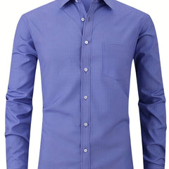 Plaid Print Men's Formal Long Sleeve Shirt With Chest Pocket