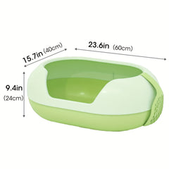 Large Cat Litter Box with Raised Fence & Shovel - For Cats Under 11.5kg
