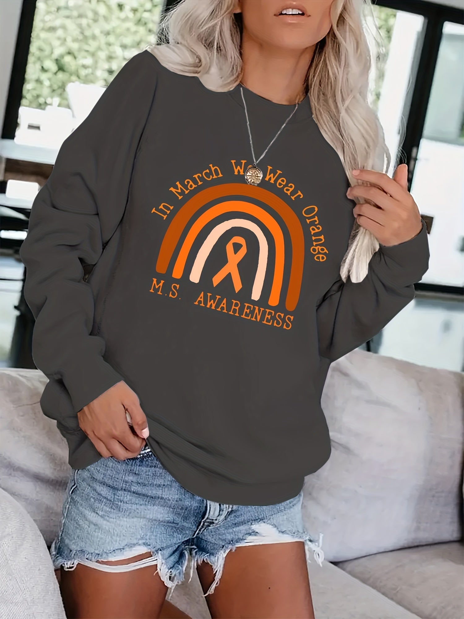 Graphic Print Pullover Sweatshirt for Women