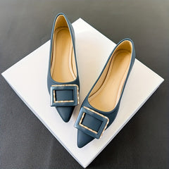 Women's Rhinestone Buckle Slip On Block Heel Glitter Shoes