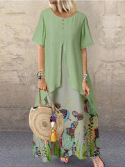 Floral Print Short Sleeve Maxi Dress