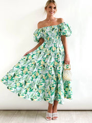 Floral Print Boho Maxi Dress Puff Sleeve Tiered