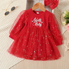 Toddler Baby Girl Christmas Xmas Mesh Dress Holiday Party Dress