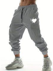 Heart Pattern Drawstring Cargo Pants Men's Joggers