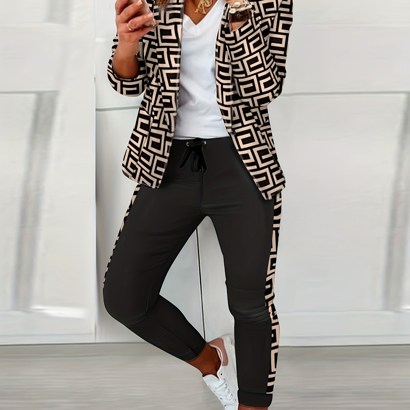 Print Pantsuits Two piece Set Blazer & Long Pants Set Women's Clothing