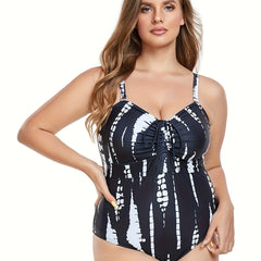 Tie Dye Ruched Lace One Piece Swimsuit