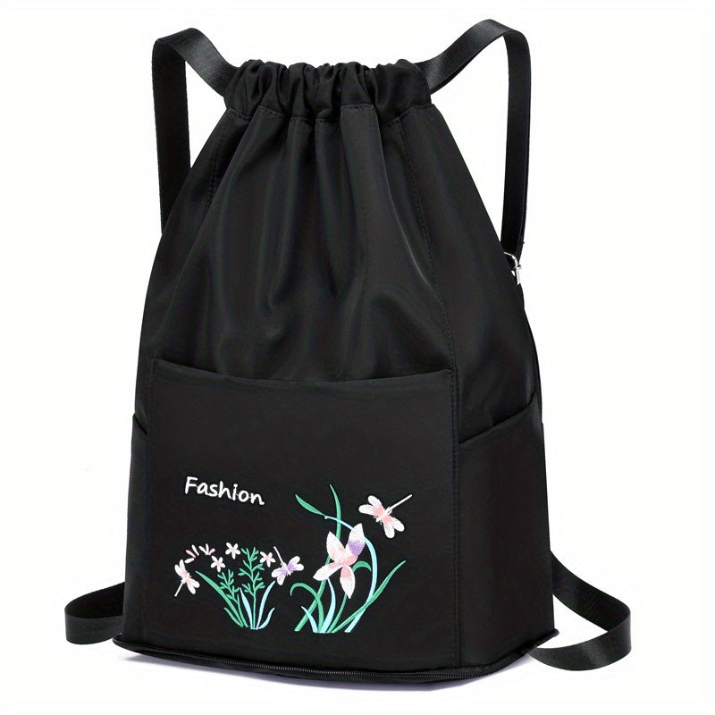 Floral Print Drawstring Backpack Lightweight Storage Rucksack Travel Bag