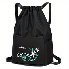 Floral Print Drawstring Backpack Lightweight Storage Rucksack Travel Bag