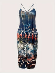 Colorblock Leopard & Floral Print Maxi Cami Dress