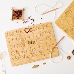 Wooden Alphabet & Number Board for Kids Learning - Grooved Letters and Numbers